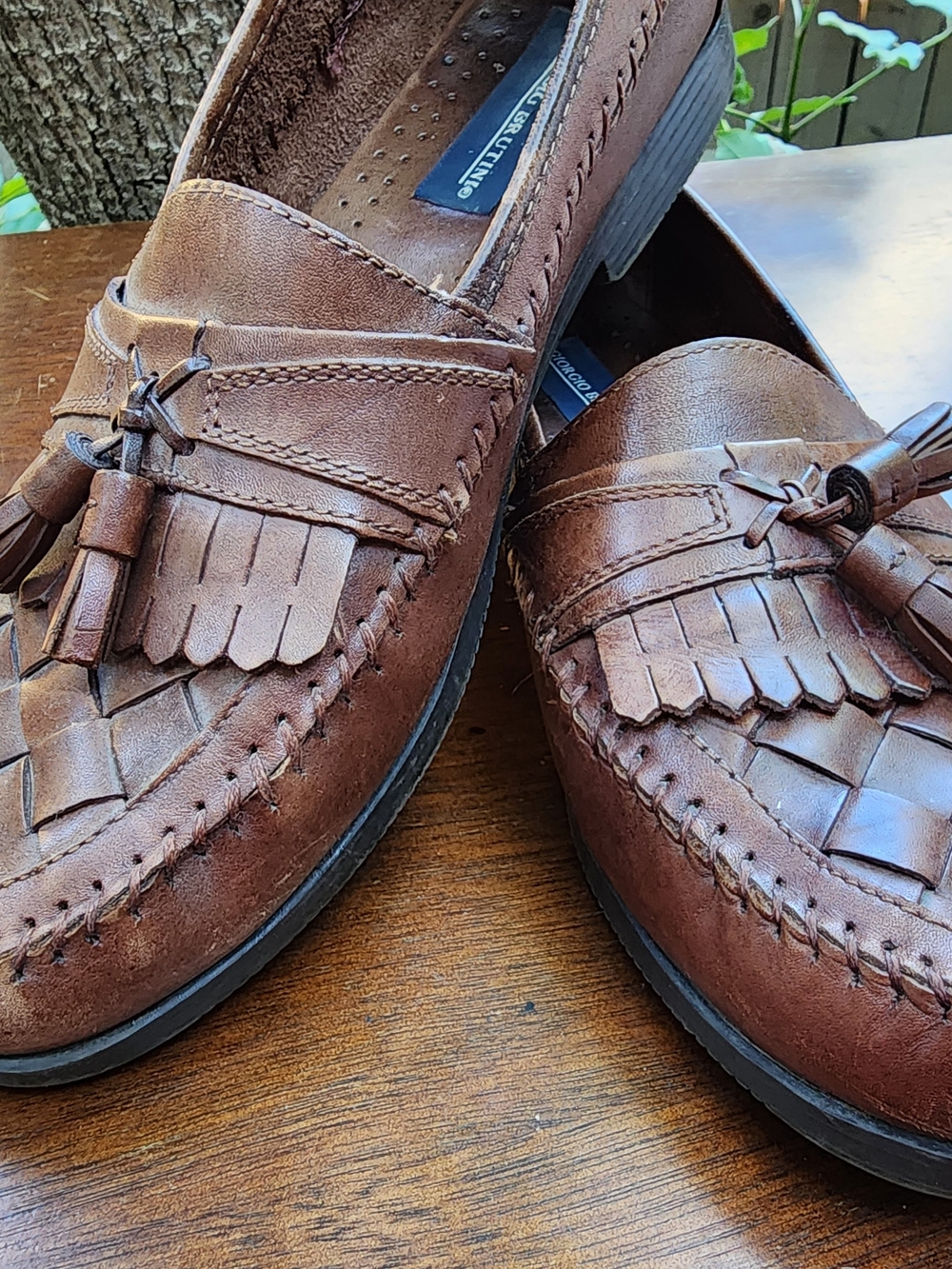 Giorgio Brutini Vintage Woven Leather Tassel Kiltie Loafers Dress Shoes Brown9.5
